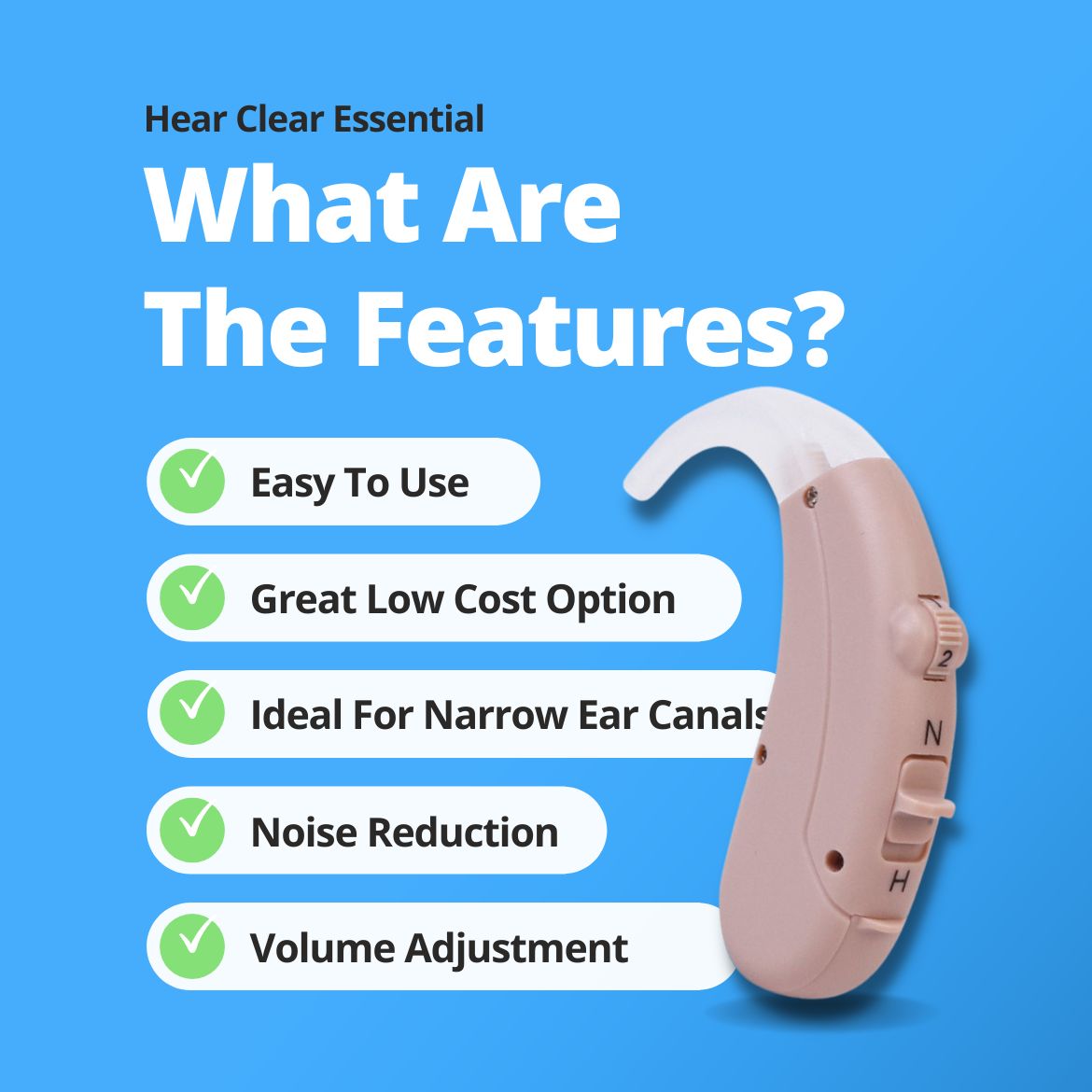 Hear Clear Essential (BTE) Hearing Aid Free Shipping Hear Clear